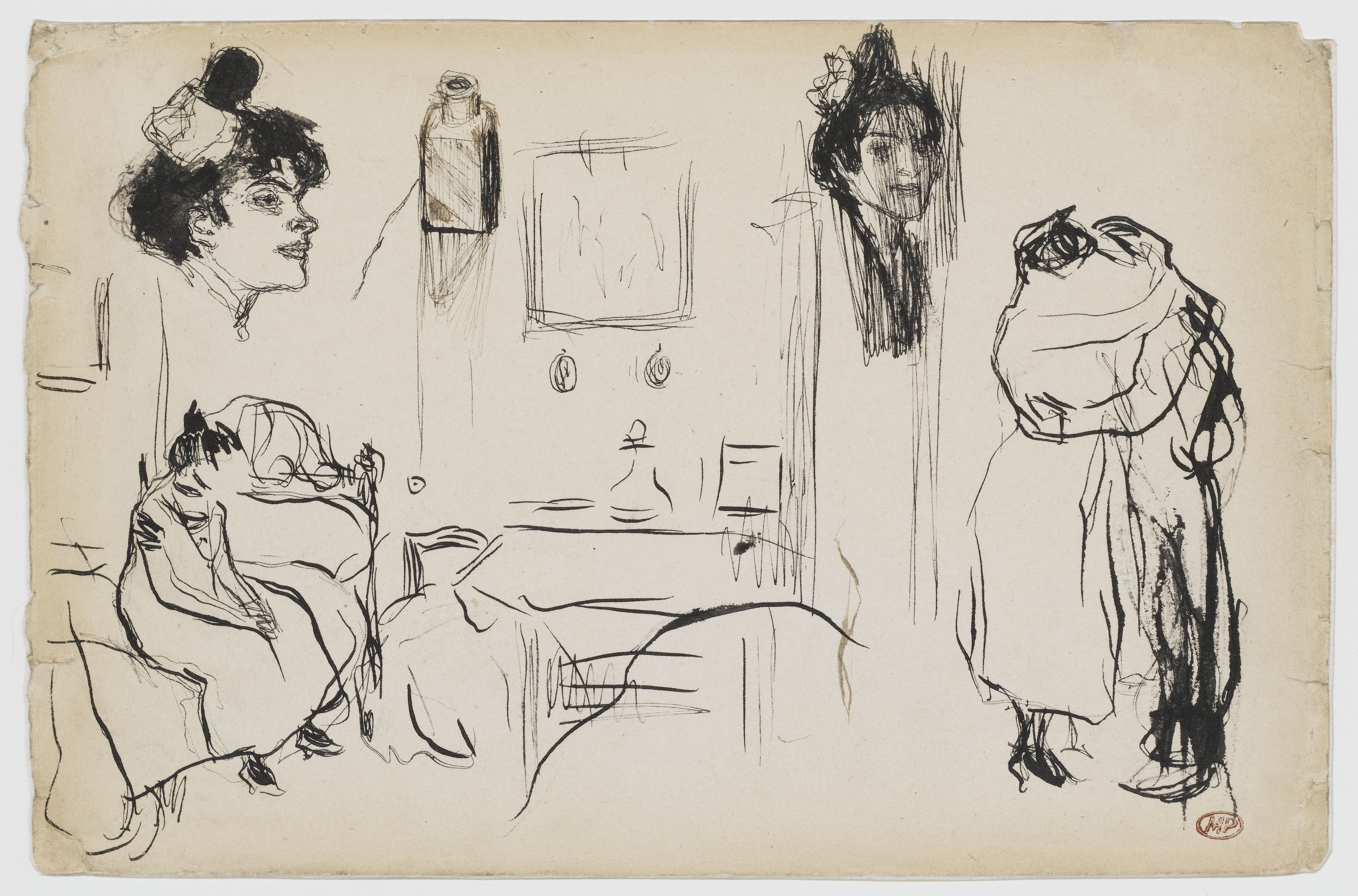Picasso - Études: femme dans un intérieur, têtes de femme et couple enlacé - MP429 - 04-514778