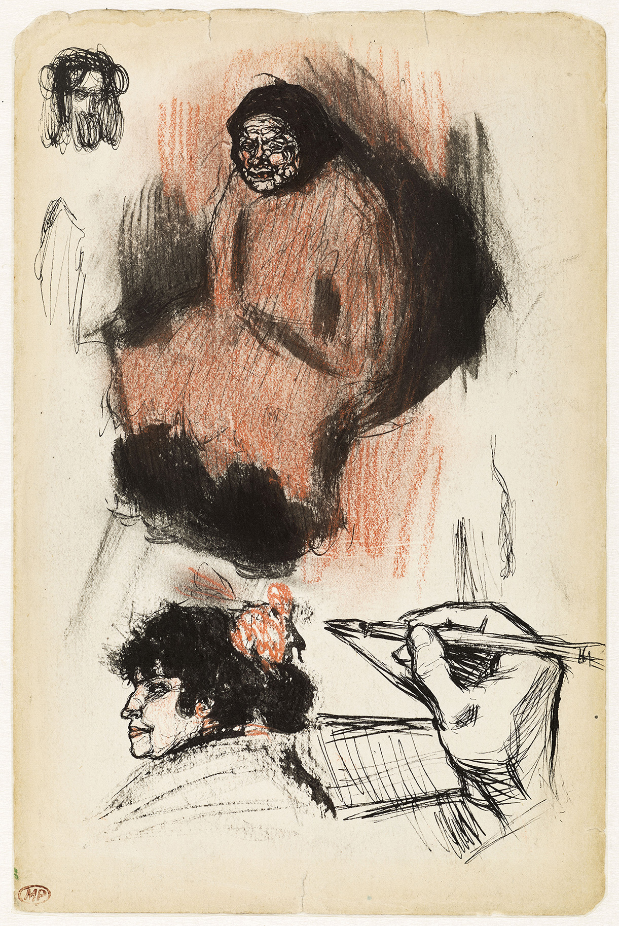 Picasso - Études : tête de Christ, vieille femme assise, profil de femme et main tenant un pinceau -  MP428 - 16-537245