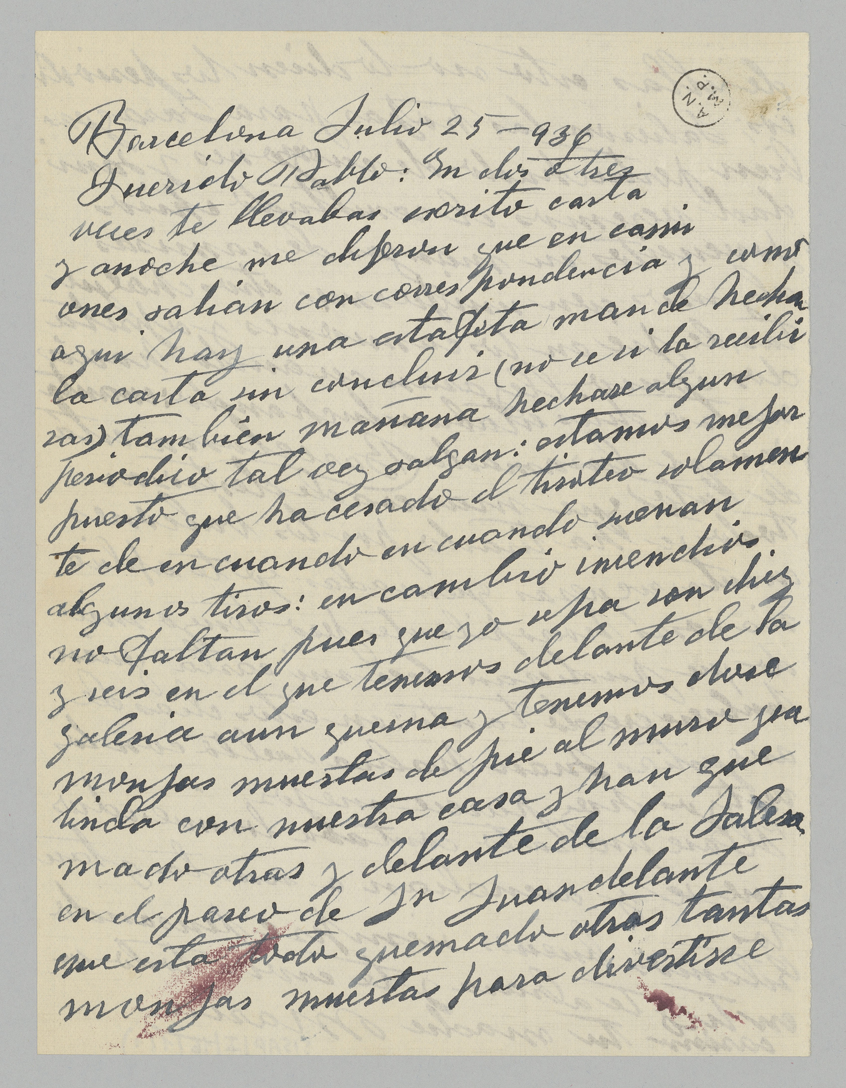 Maria Ruiz-Picasso - Lettre de Maria Ruiz-Picasso à Pablo Picasso, 25 Juillet 1936 - 515AP/I/16/1(1) -17-526179 