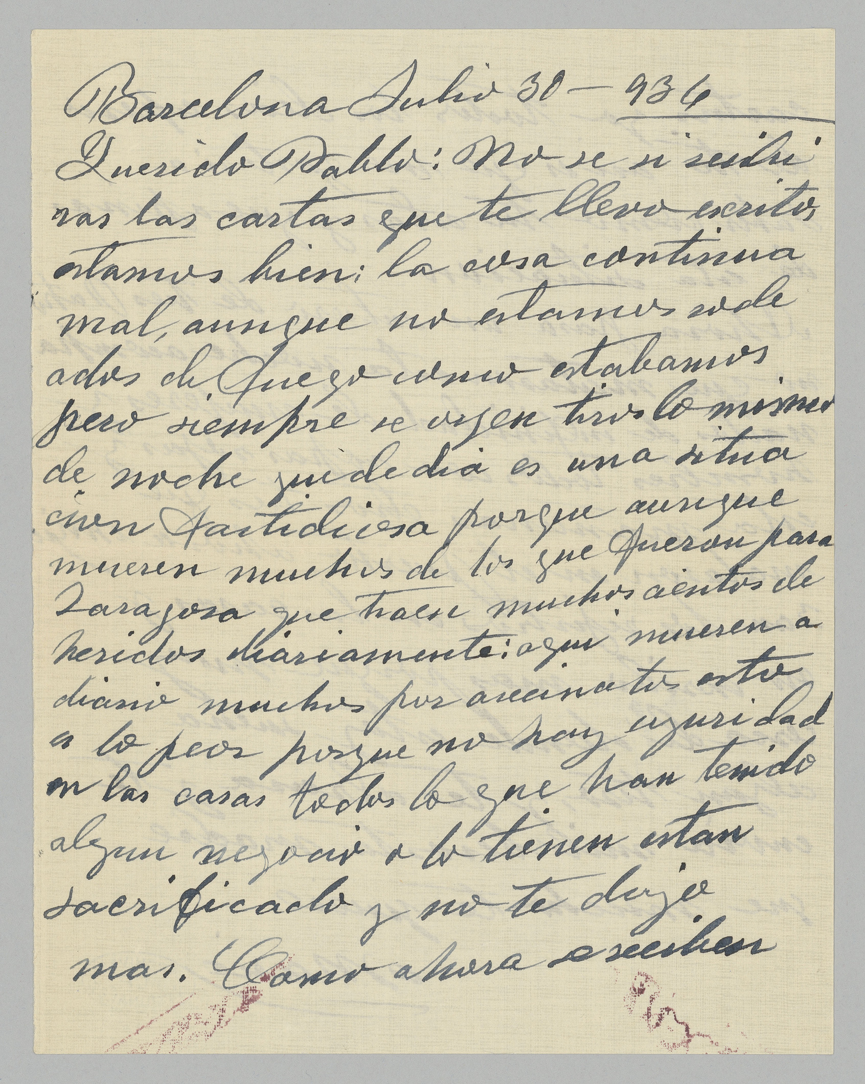 Maria Ruiz-Picasso - Lettre de Maria Ruiz-Picasso à Pablo Picasso, 25 Juillet 1936 - 515AP/I/16/2(1) - 17-526183