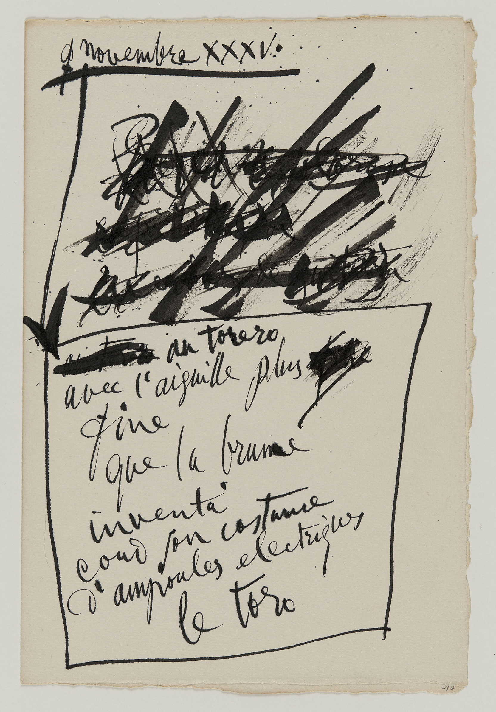 Picasso - "Au torero / avec l’aiguille plus /fine / que la brume(...)" / "Sobre la messa(...)" - MP3663-69 -19-538819