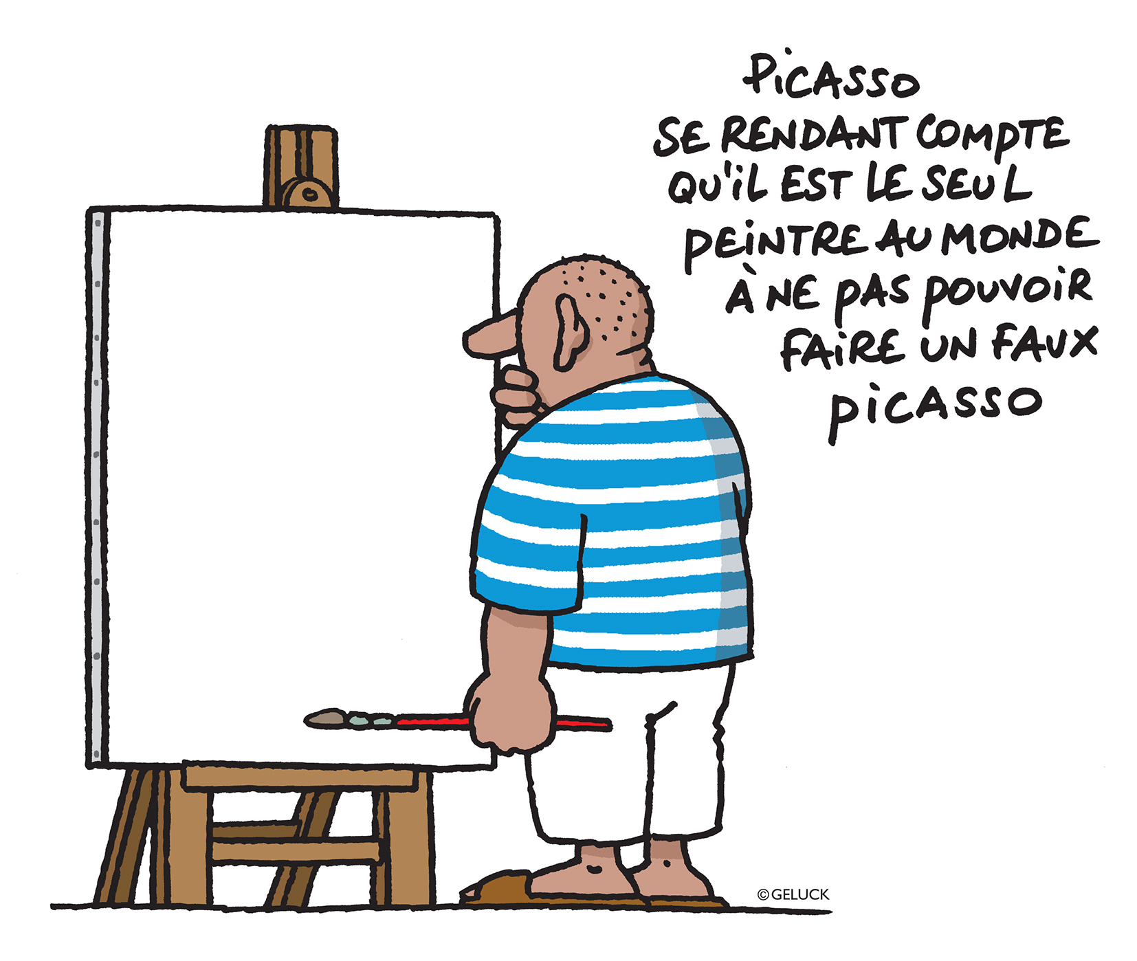 Philippe Geluck - Picasso se rendant compte qu’il est le seul peintre au monde à ne pas pouvoir faire un faux Picasso