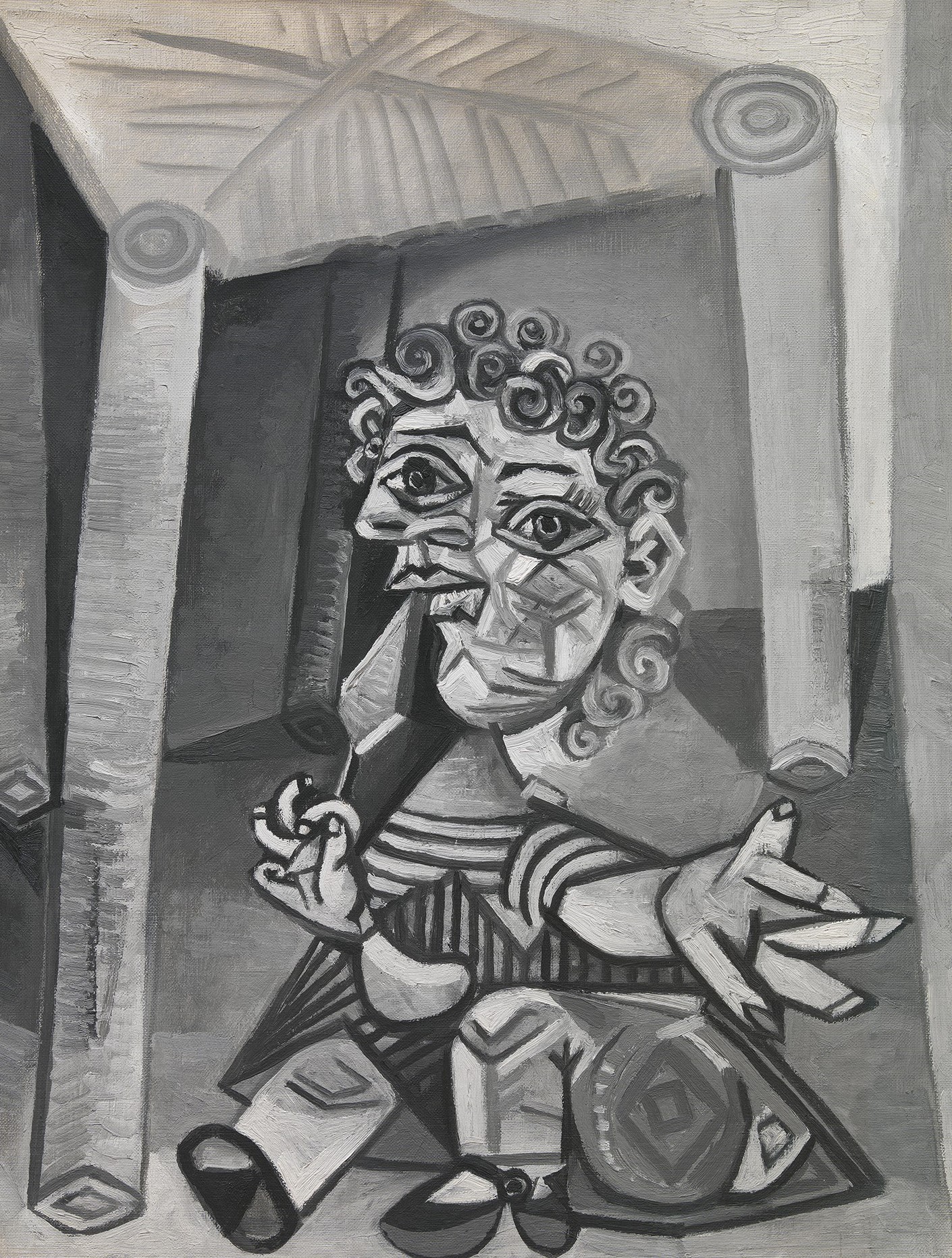 Pablo Picasso, Enfant à la sucette assis sous une chaise, Paris ou Mougins, 27 juillet 1938, Musée national Picasso-Paris, Dation Maya Ruiz-Picasso 2021 © RMN-Grand Palais (Musée national Picasso-Paris) / Rachel Prat © Succession Picasso 2022