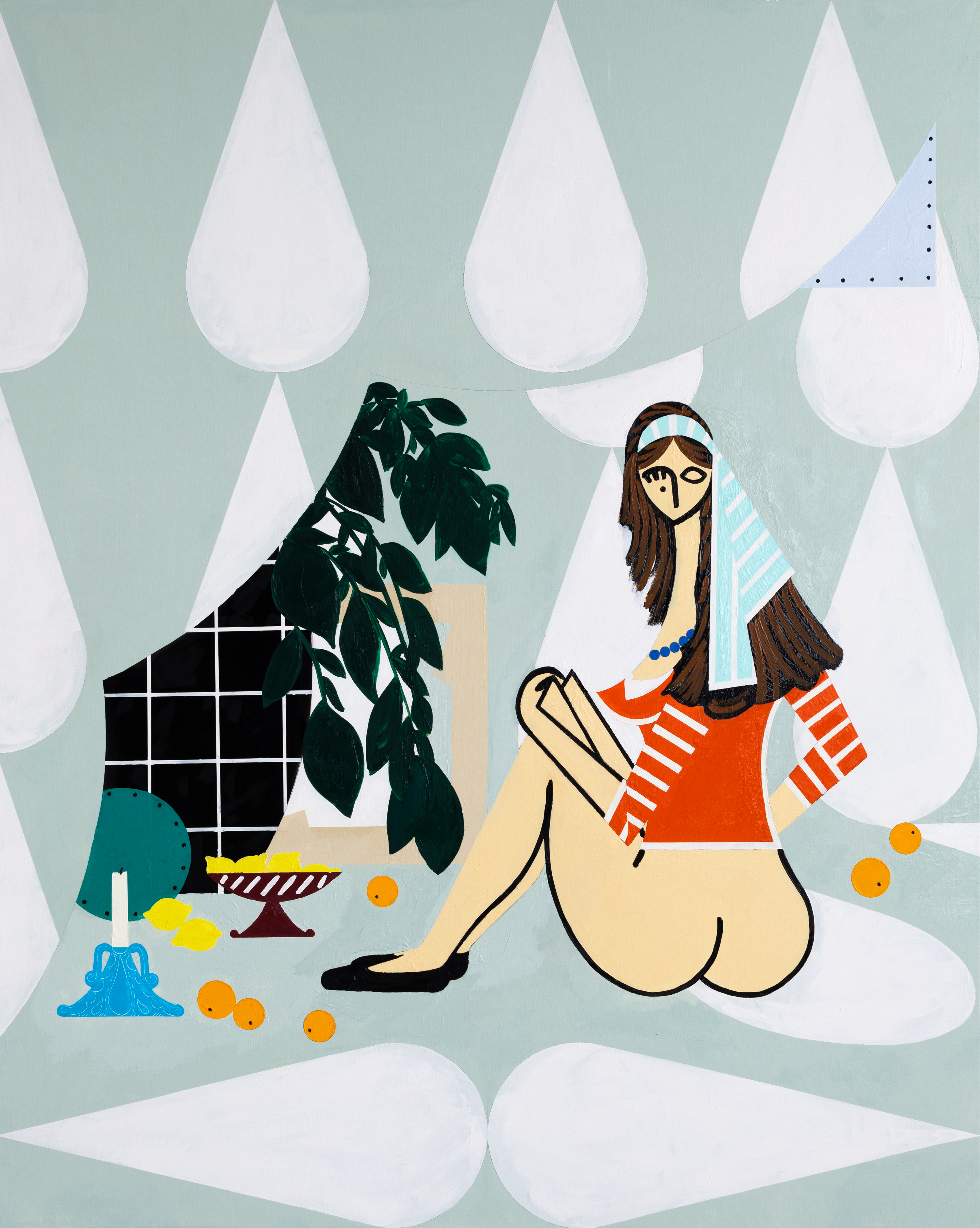 Farah Atassi, Young Woman in Red Top, 2022, Huile et glycéro sur toile, 200 × 160 cm, Courtoisie Almine Rech, Paris, Bruxelles, Londres, New York, Shangha