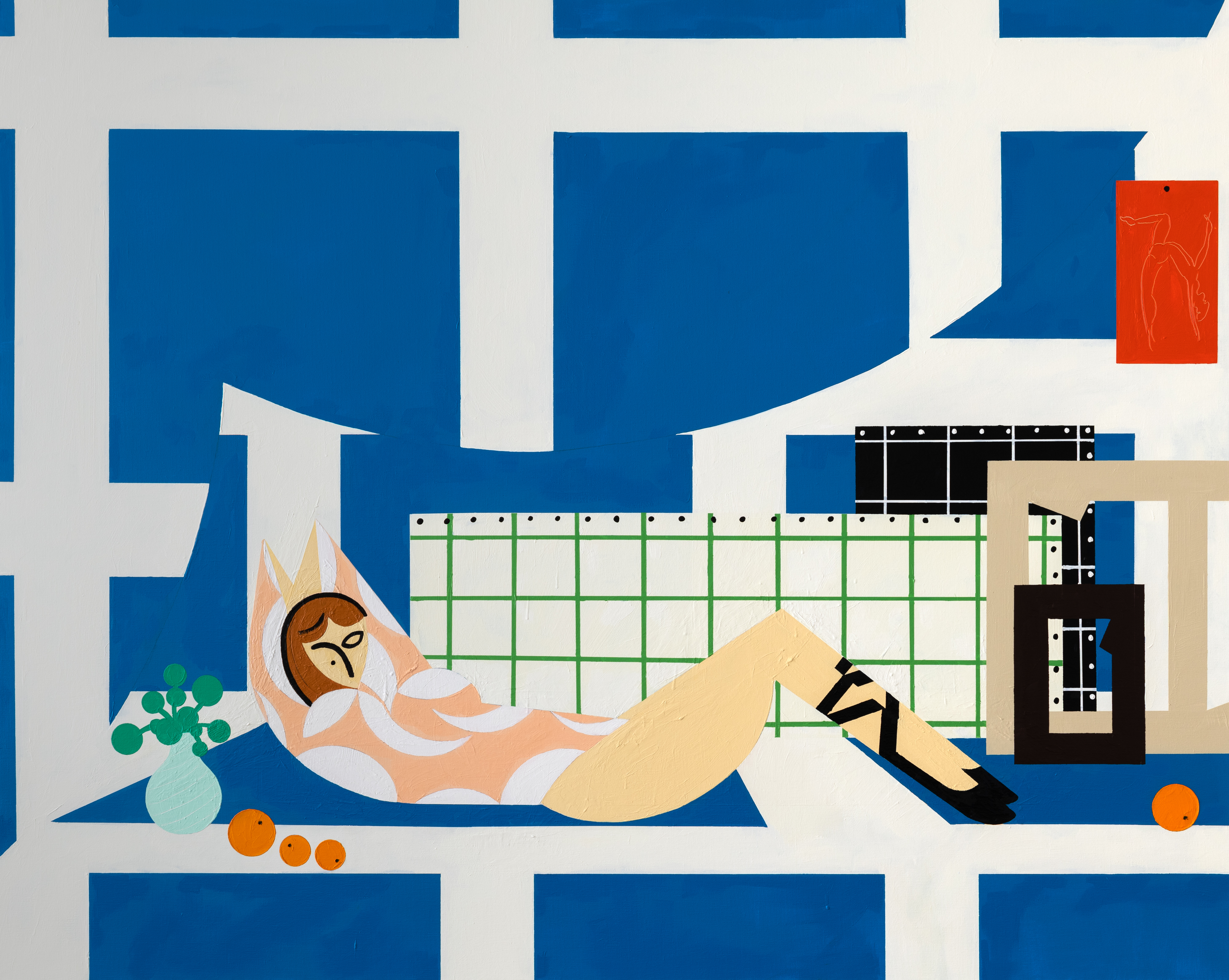 Farah Atassi, Resting Dancer in Blue Studio, 2022, Huile et glycéro sur toile, 160 × 200 cm, Collection Farah Atassi